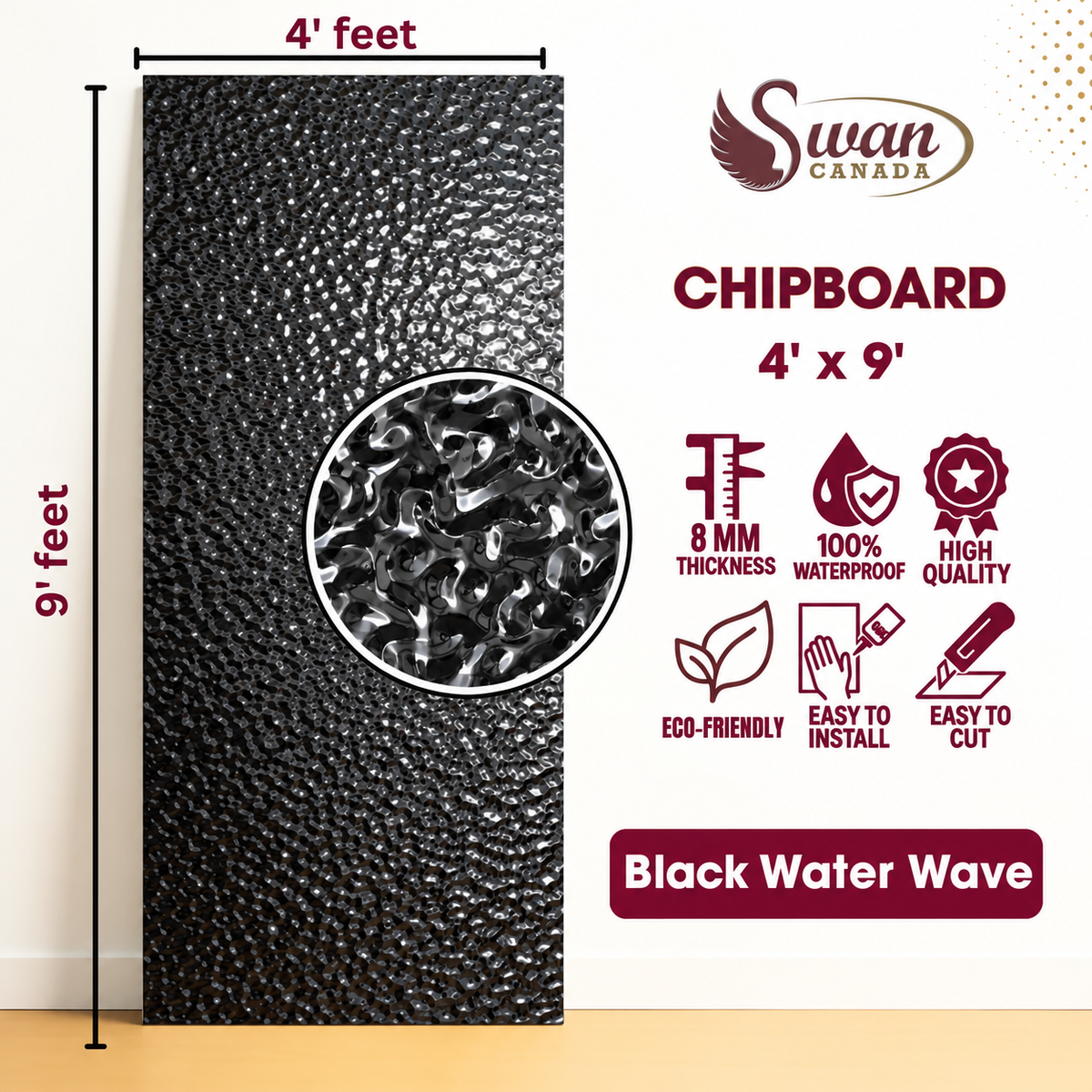 SWUVB103 UV Water Wave Board, Black, 4ft x 9ft x 8mm