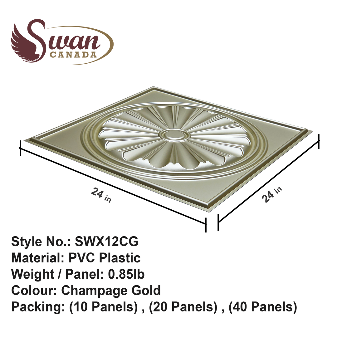 3D Wall Panels, Champagne Gold, 24" x 24"