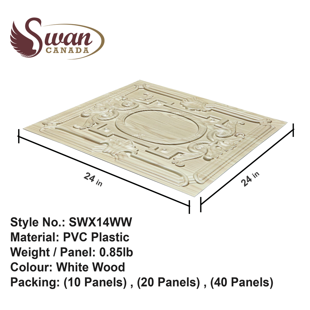 3D Wall Panels, White Wood, 24" x 24"