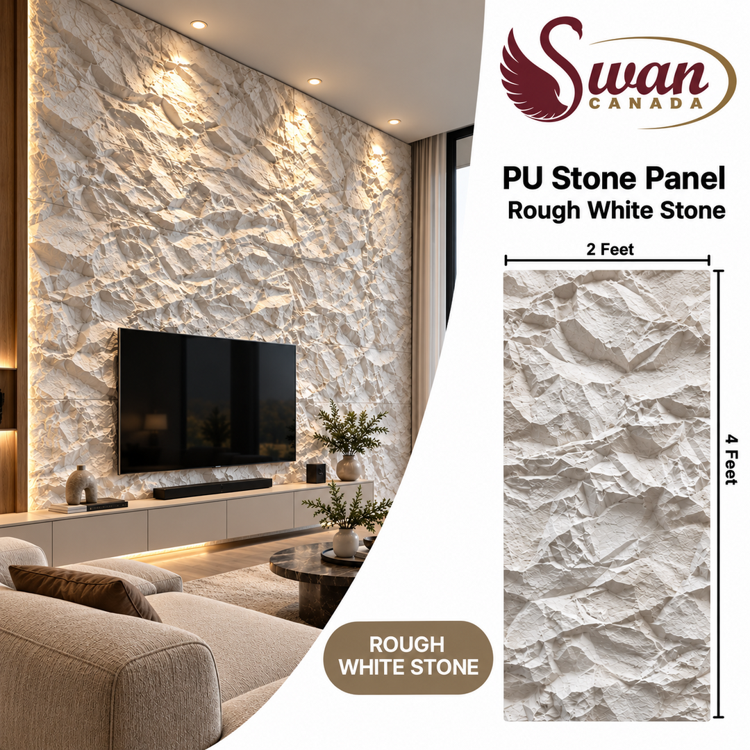 SWY6 PU Faux Stone Rough White Stone Continuous, 2 x 4 feet