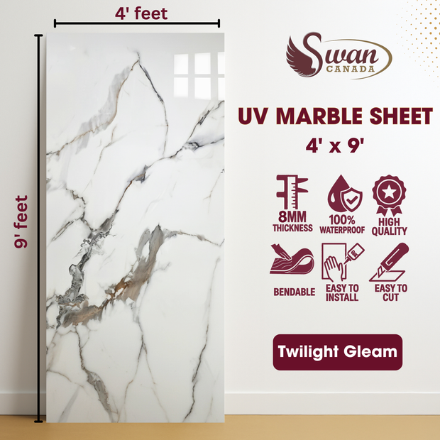 Feuilles de marbre UV, Twilight Gleam, 1 feuille, 4 x 9 pieds 