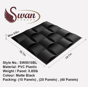PVC panels, Style : 3D Square, matte Black