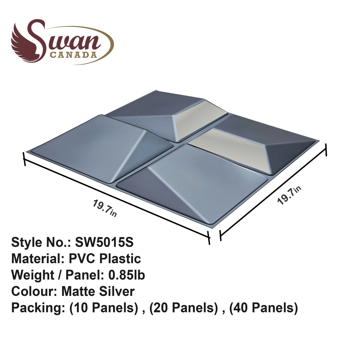 3D Wall Panels, Matte Silver, 19.7" x 19.7"