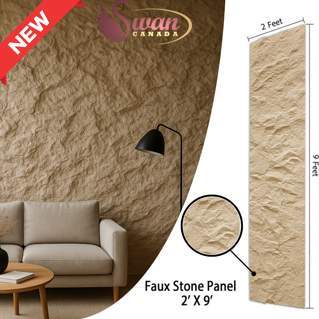 PU Faux Stone, Rough Beige Stone, 2 X 9.5 Feet, 4 Boards