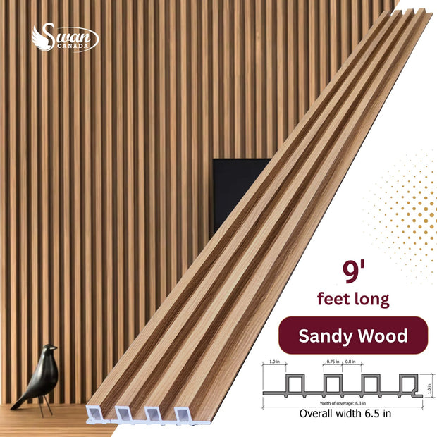 WPC Fluted Panels, Sandy Wood, 10 Panels x 9 feet long.