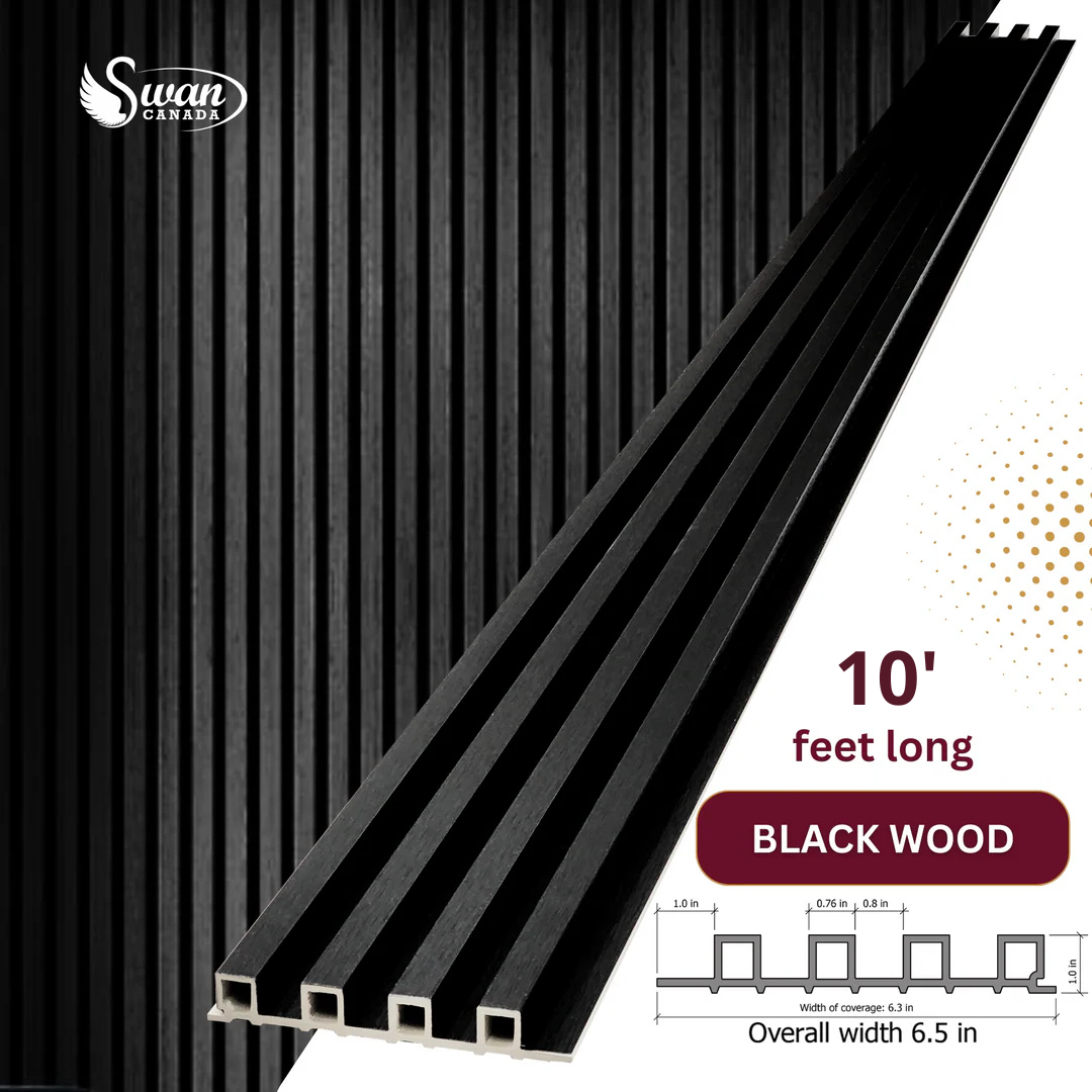 WPC Fluted Panels, Black Wood, 10 Panels x 10 feet long