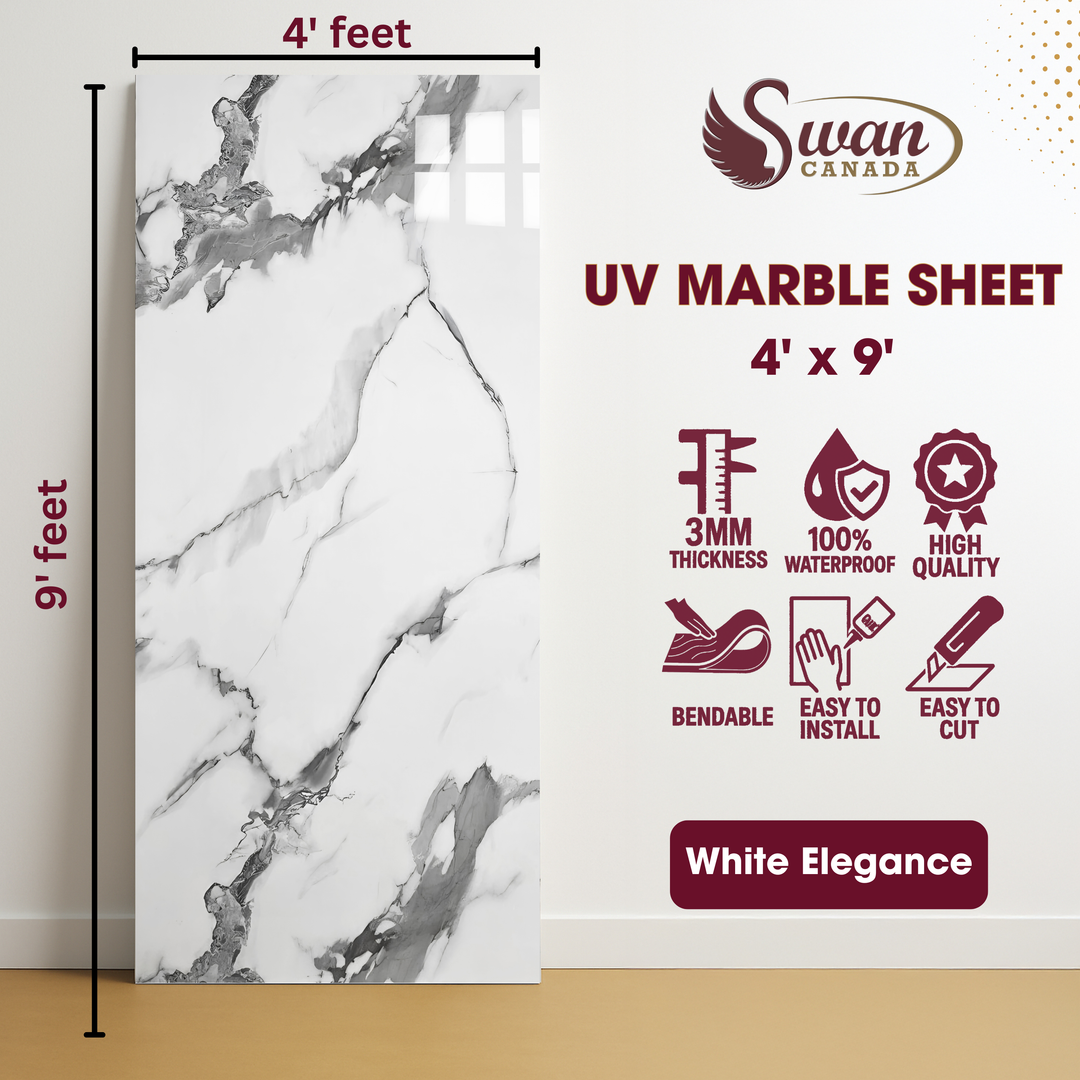 UV Marble Sheets, White Elegance, 1 Sheet, 4 X 9 Feet