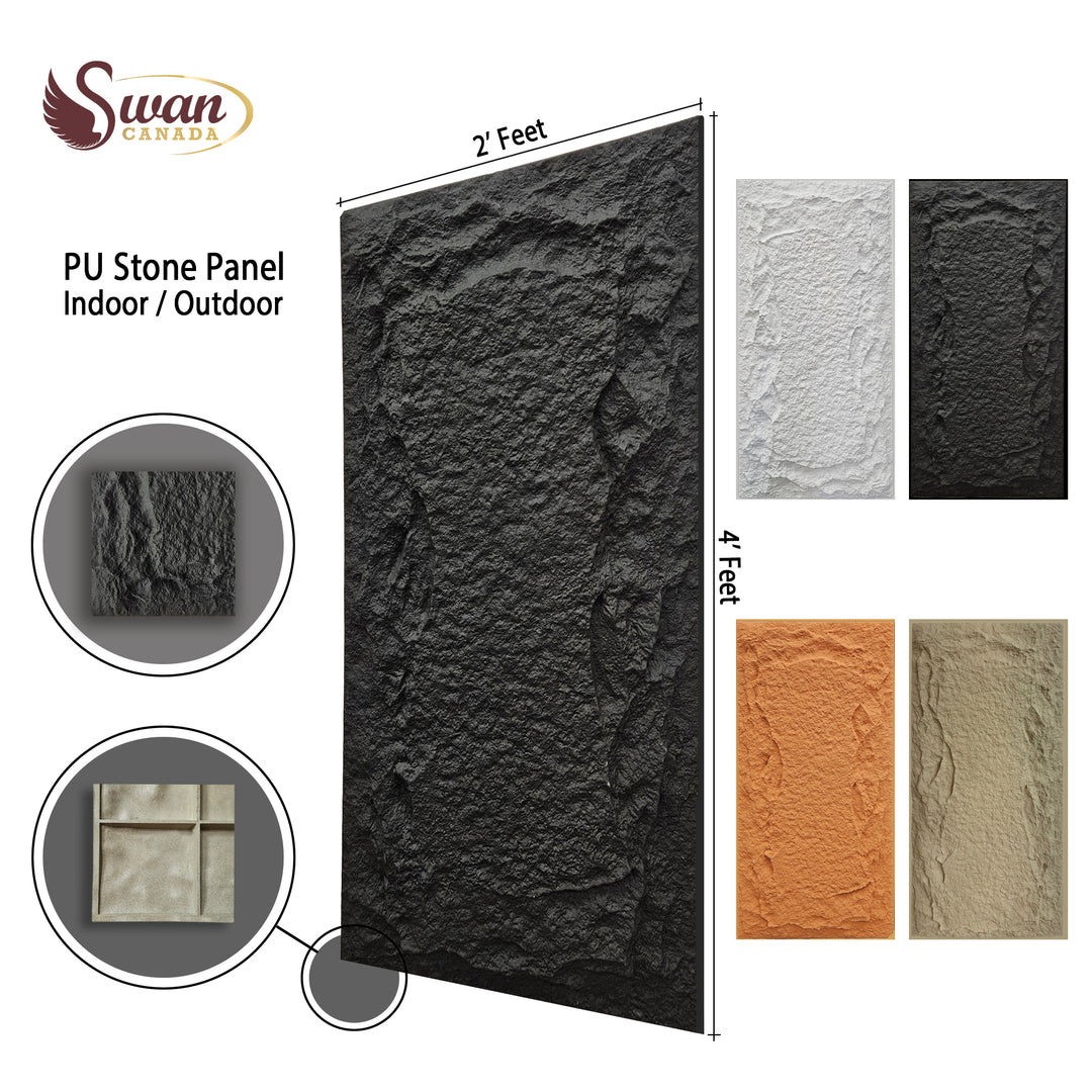 PU Faux Stone, Natural Black Stone, 7 Boards, 2 X 4 Feet