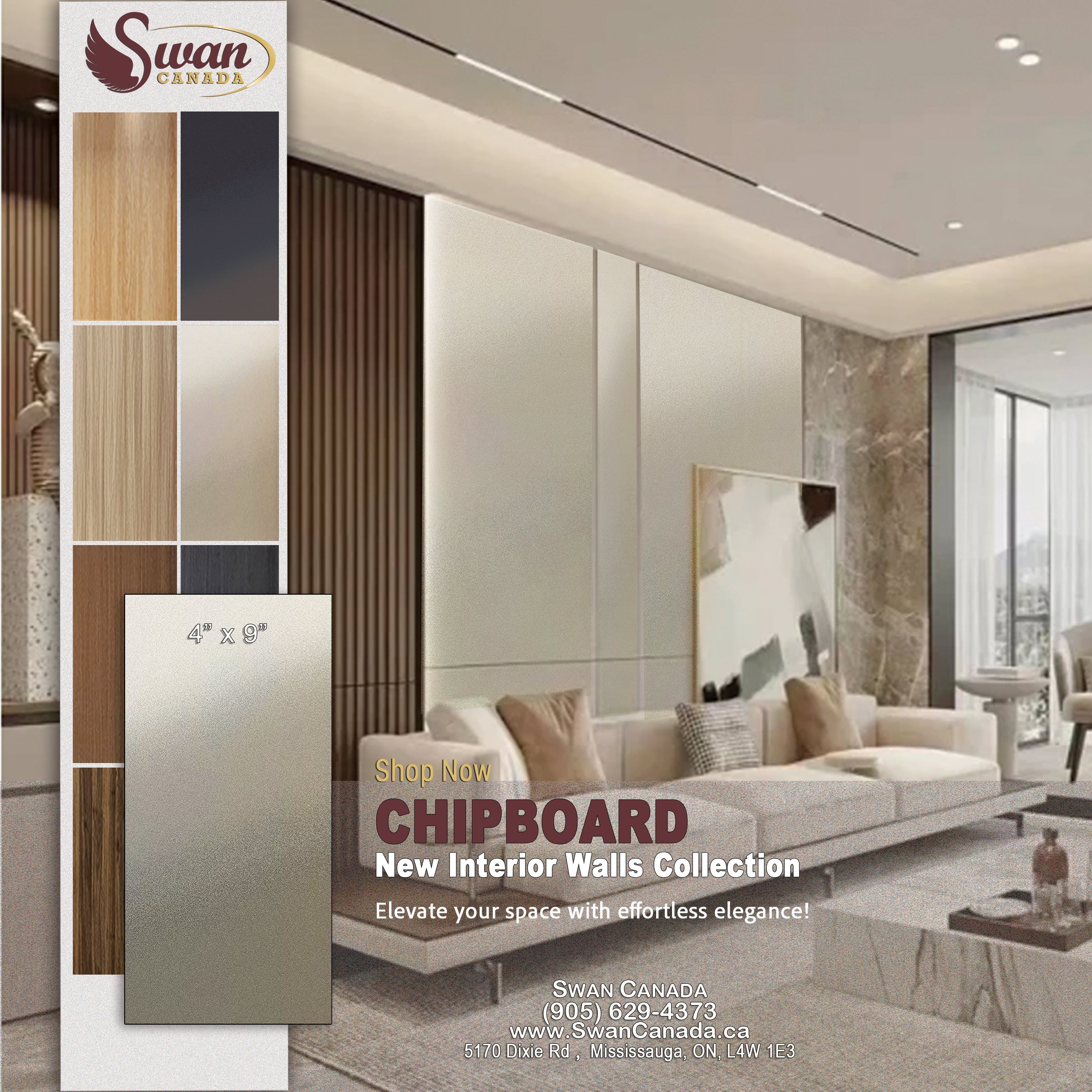 Chip Boards, Black Mirror, 1 Board, 4 X 9 Feet – Swan Canada