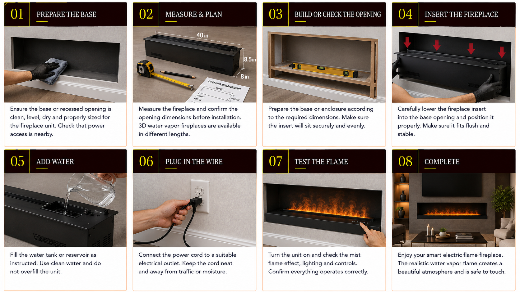 Water Vapor Fireplaces installation steps