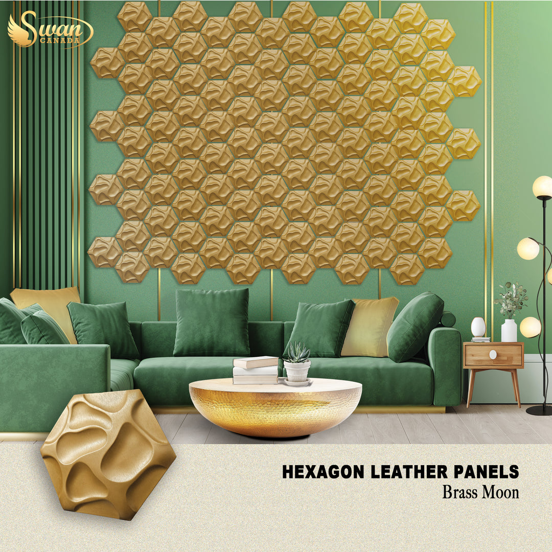 Hexagon Leather Panels, Brass Moon, 10 Panels, 11.75"