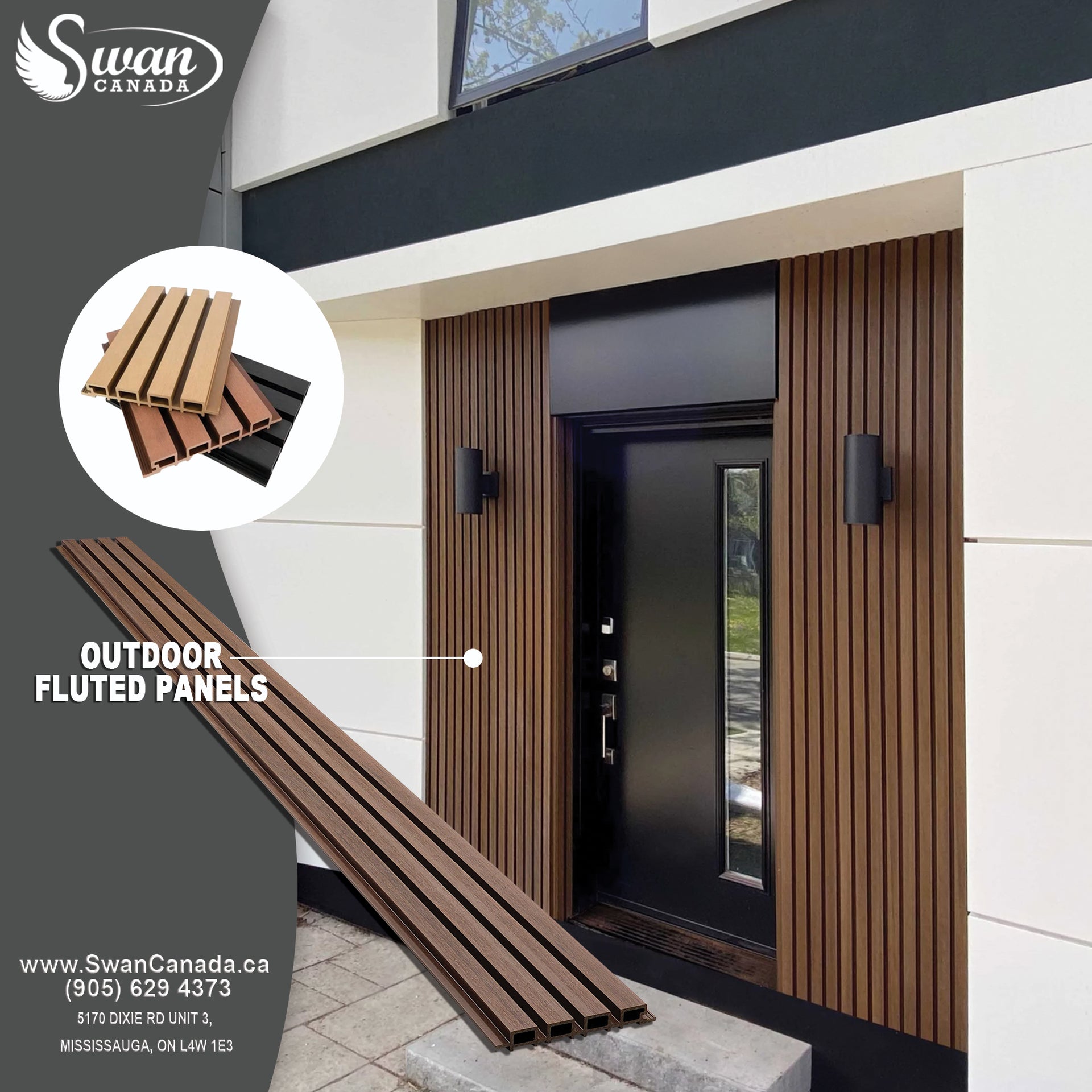Outdoor WPC Fluted wall Panels, Coffee Flow, 4 Panels/box – Swan Canada