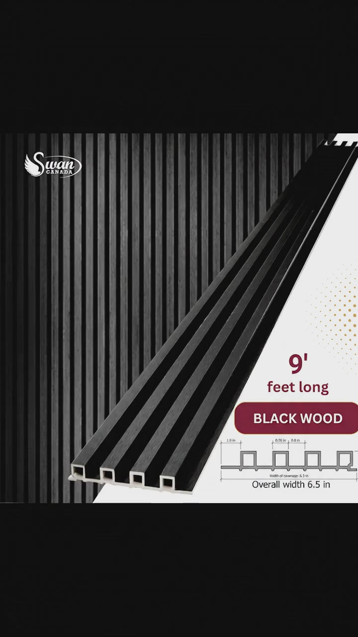 WPC Fluted Panels, Black color, 10 Panels x 9 feet long,