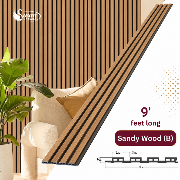 WPC Fluted Panels, Sandy Wood Black, 10 Panels x 9 feet long.