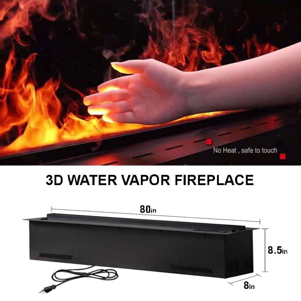 3D Water Vapor Fireplace, Smart Electric flame Fireplace, 80-In Length