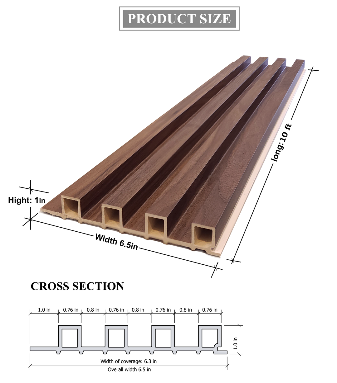 WPC Fluted Panels, Walnut Brown, 10 Panels x 10 feet long.